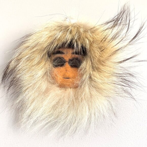 🛑 Vintage Handmade Native Inuit Eskimo Leather Fur Skin Mask Wall Hang - Picture 1 of 6